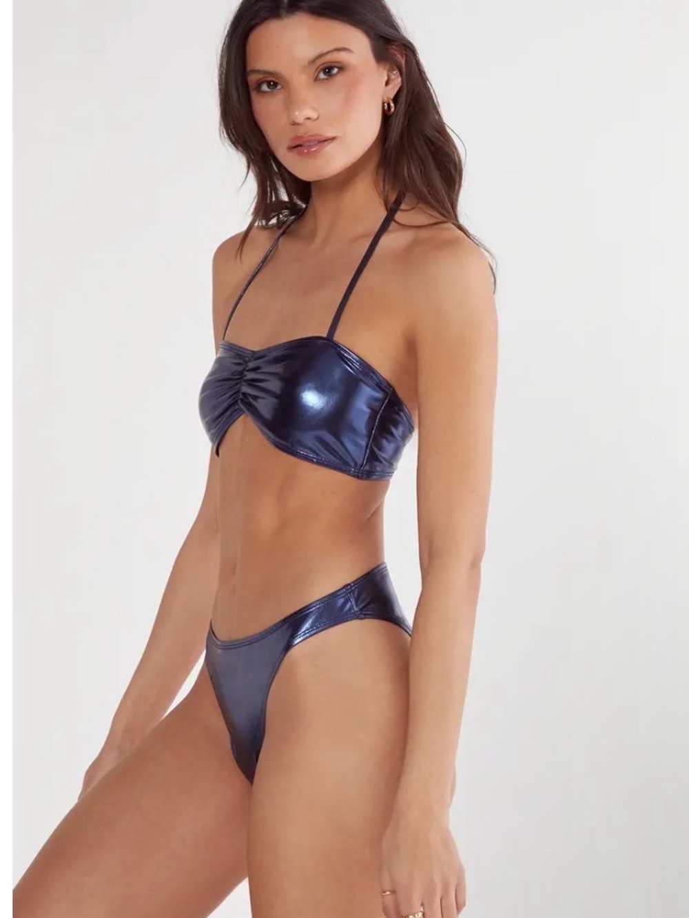 Nasty Gal Metallic Navy Bandeau Bikini Set